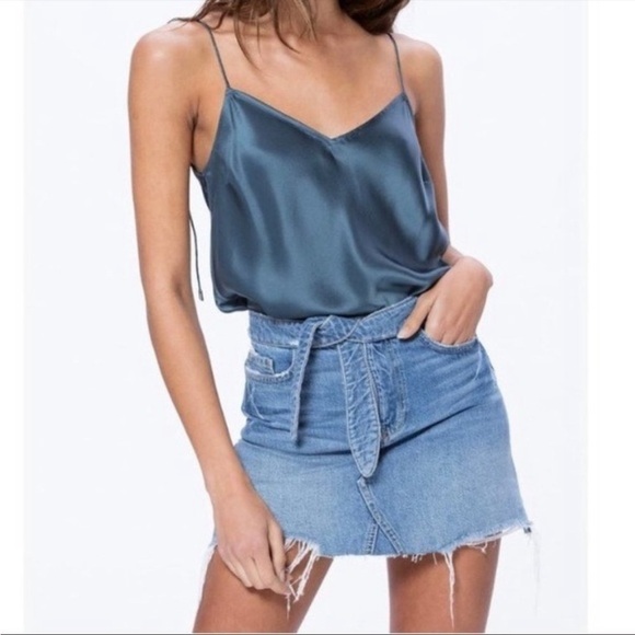 Paige Jeans High Rise Alethea Denim Mini Skirt Arissa Destructed Tie Front 24 - Picture 1 of 14